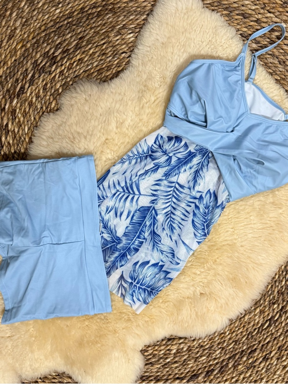 Light Blue Tropical Print Swim Dress with Shorts 15/16 yrs